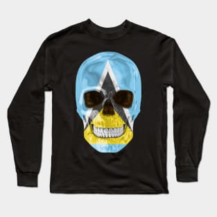 St Lucia Flag Skull - Gift for St Lucian With Roots From St Lucia Long Sleeve T-Shirt